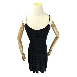 Vintage Y2K Late Edition LBD Black Gold Dress Size 6 Evening Shimmer